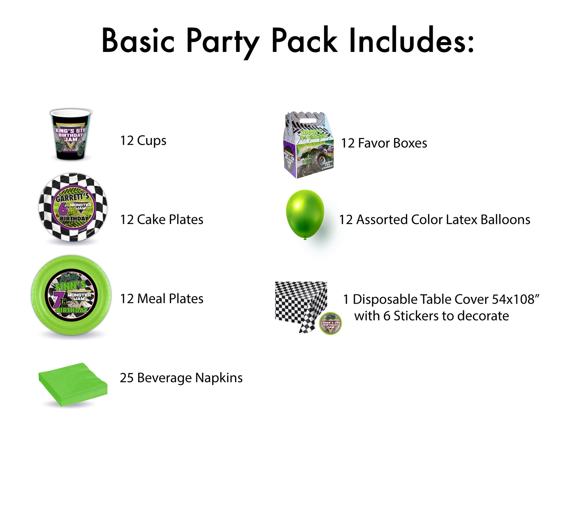 Monster Jam Grave Digger party bundle, custom plates, cups, favor boxes and more to have a roaring good monster truck birthday party