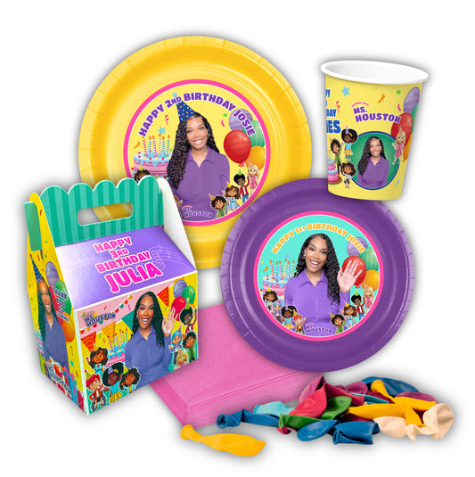 Ms Houston Personalized Basic Party Pack for 12 guests, Girl Colors