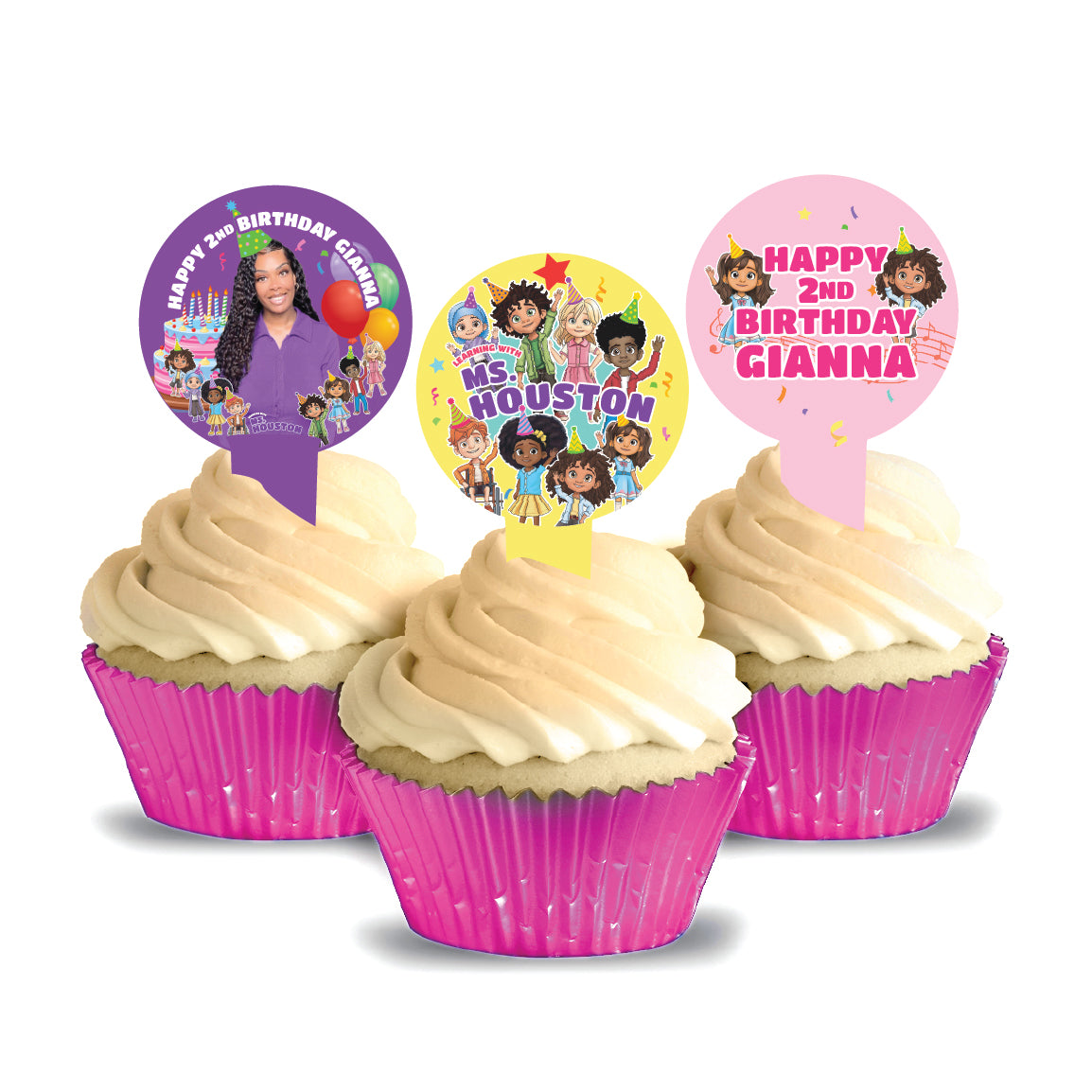 Ms Houston Birthday Party Cupcake Picks-Toppers, 12 count
