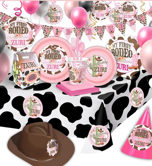 My First Rodeo, Pink Bandana, Wild West Theme, ULTIMATE Party Supplies Pack, for 12 guests