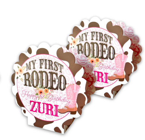My First Rodeo, Western, Cowgirl Birthday Personalized Table Centerpieces, SET of TWO