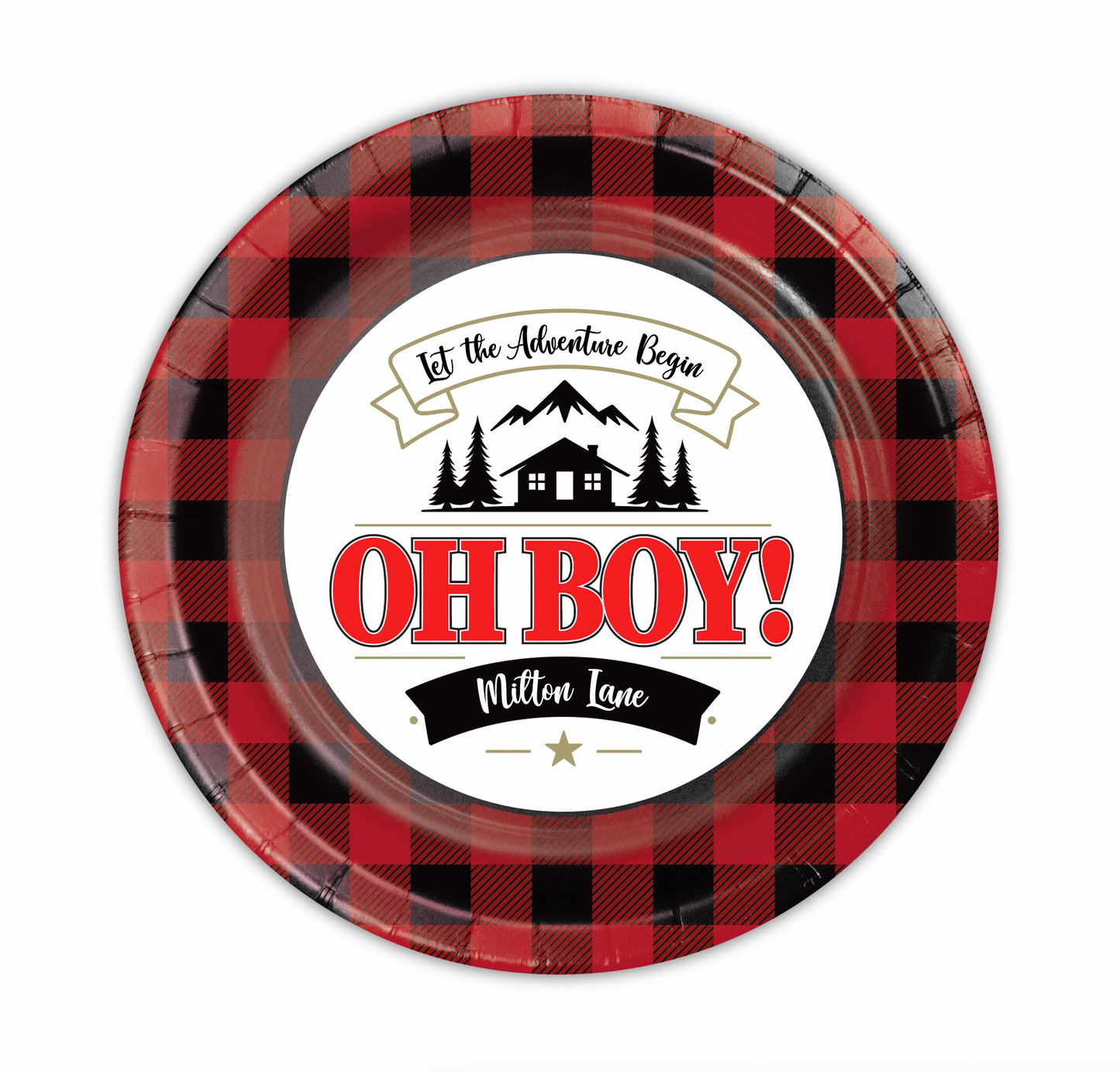 Buffalo check plaid plates, plaid baby shower, oh boy baby shower, Custom 9" Cake & Snack Plates – Pack of 12
Our custom 9-inch party plates are the perfect size for serving cake and ice cream, snacks, appetizers, desserts, and other party treats. Each plate is personalized to coordinate with your celebration, creating a memorable and professionally styled party table.