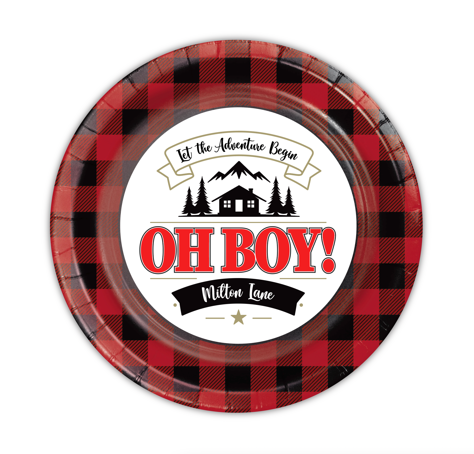 Buffalo check plaid plates, plaid baby shower, oh boy baby shower, Custom 9" Cake & Snack Plates – Pack of 12
Our custom 9-inch party plates are the perfect size for serving cake and ice cream, snacks, appetizers, desserts, and other party treats. Each plate is personalized to coordinate with your celebration, creating a memorable and professionally styled party table.