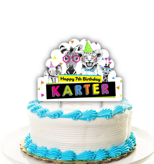 Party Animals 90s Birthday Personalized Cake Topper
