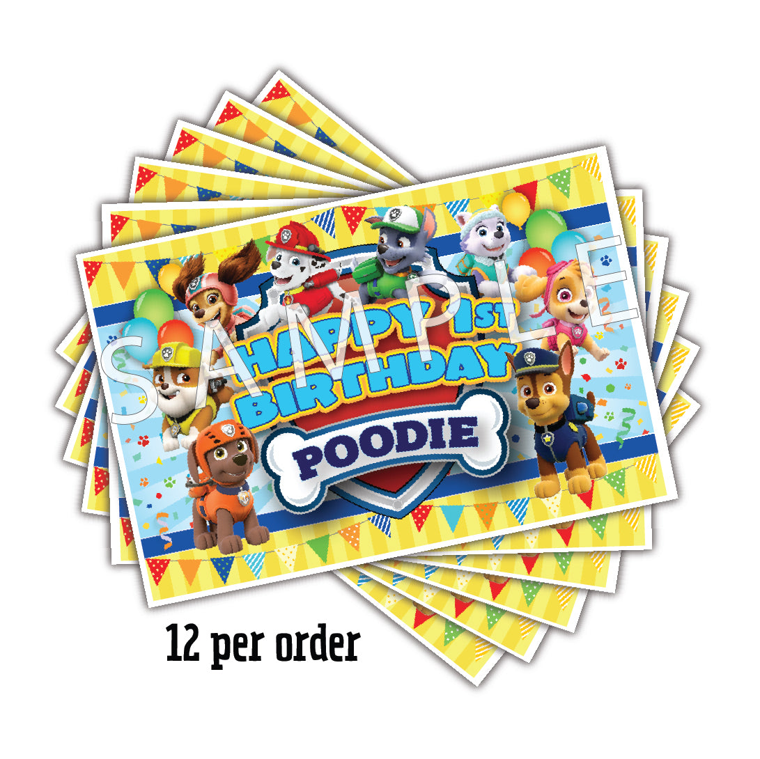 Paw Patrol party placemats, personalized placemats for kids table, paw patrol custom placemat