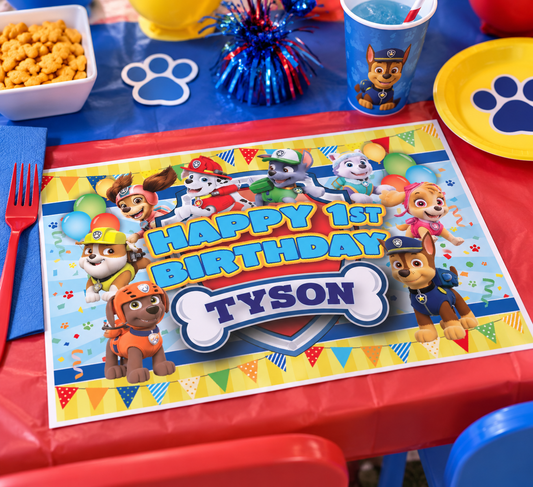 Paw Patrol party placemats, personalized placemats for kids table, paw patrol custom placemat