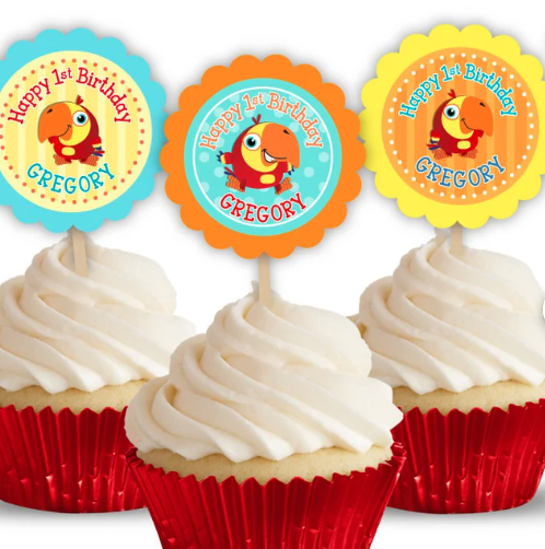 Peek-a-Boo BabyFirstTV Party, Personalized Cupcake Toppers, pack of 12