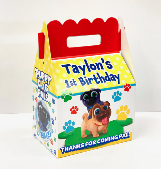 Puppy Dog Pals Birthday Party, QTY 8 Personalized Gable Favor Boxes Multi Color