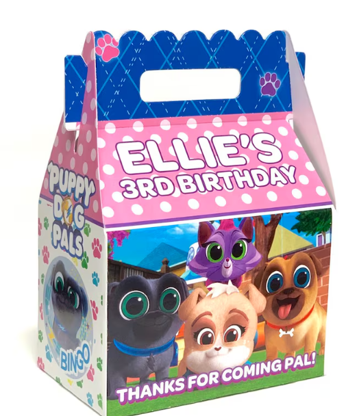 Puppy Dog Pals Girl with More Friends Birthday Party, Personalized Gable Favor Boxes, pack of 8