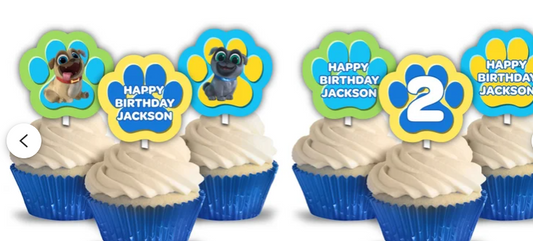 Puppy Dog Pals Party, Die Cut Two Sided Personalized Cupcake Toppers, pack of 12