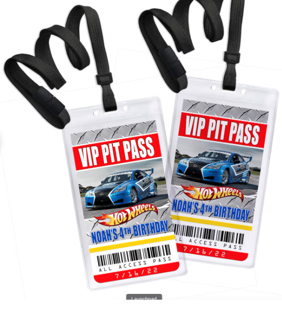 Vip Card For Racing Race Car Party VIP Pit Pass in pouch with Lanyard, Set of 10 ...