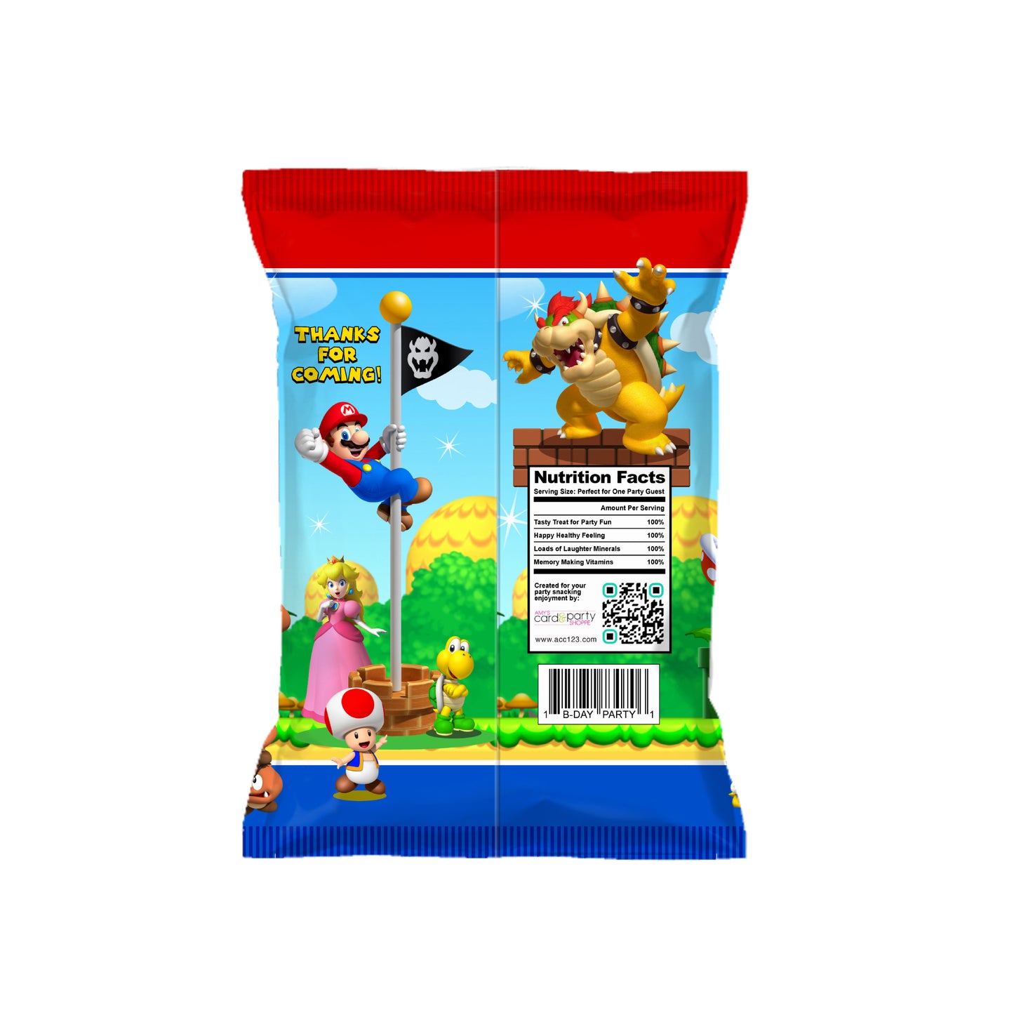 Super Mario Brothers Bros Party, Mario party, custom chip bags, super Mario chip bags, personalized super Mario chip bags, party snacks