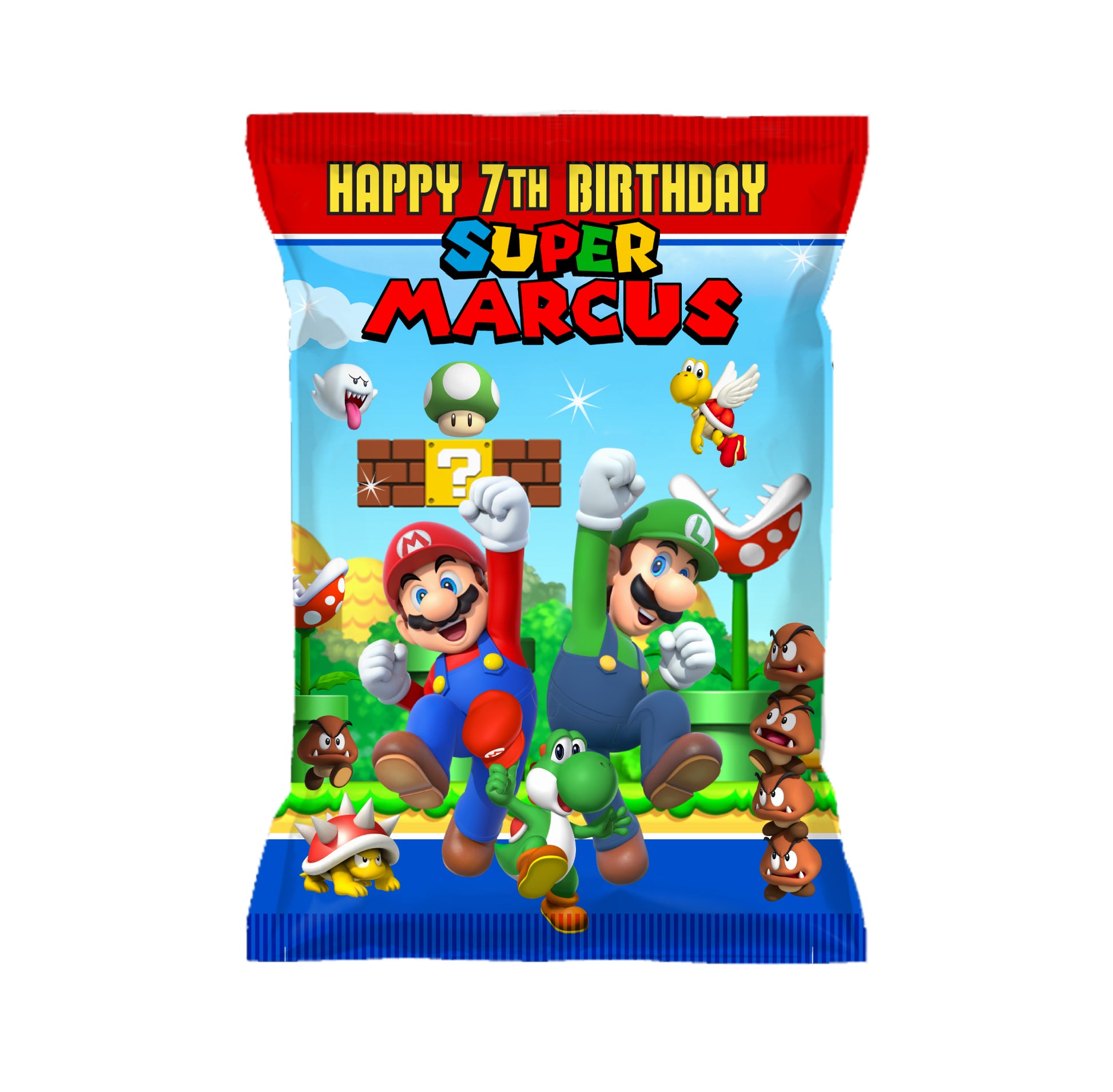 Super Mario Brothers Bros Party, Mario party, custom chip bags, super Mario chip bags, personalized super Mario chip bags, party snacks