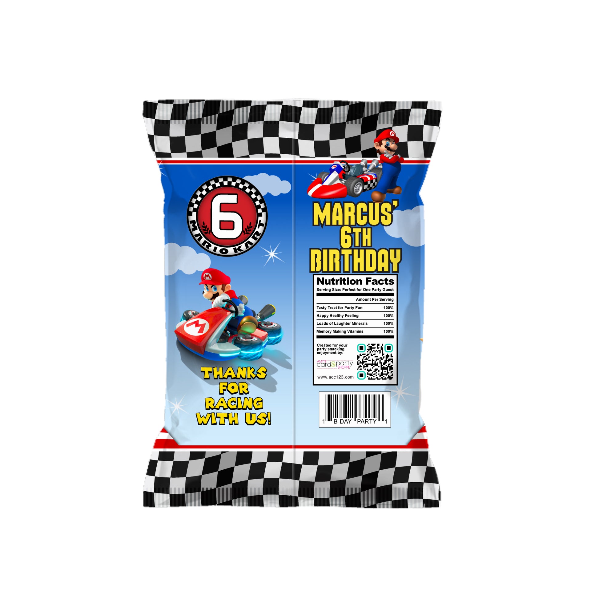 Super Mario Kart Party, Mario party, custom chip bags, super Mario chip bags, personalized super Mario chip bags, party snacks, Mario Kart chip bags