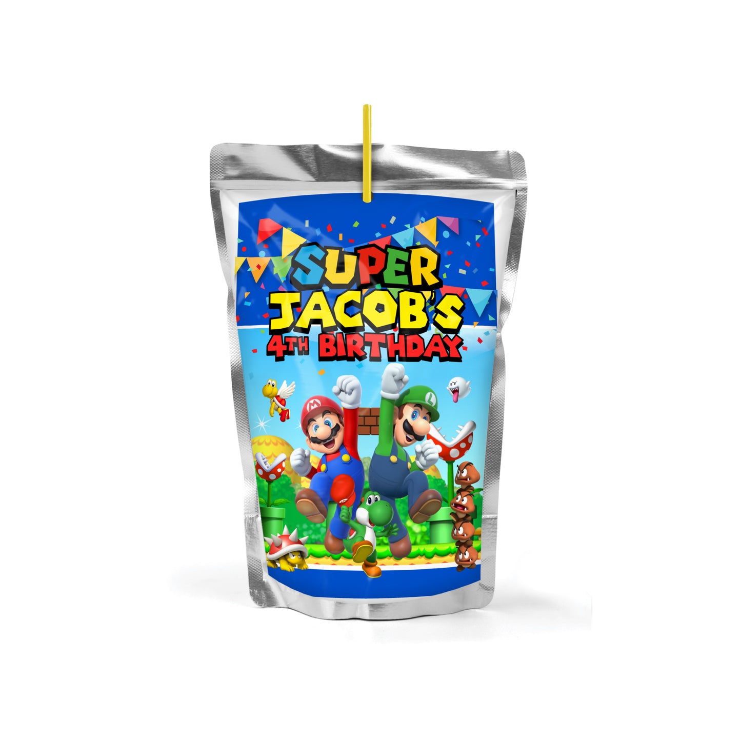 Super Mario Bros Party Custom Capri Sun Juice Pouch Labels, SET of 12