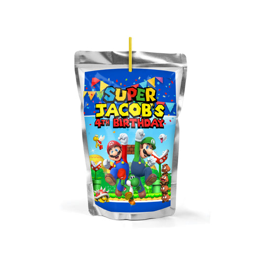 Super Mario Bros Party Custom Capri Sun Juice Pouch Labels, SET of 12