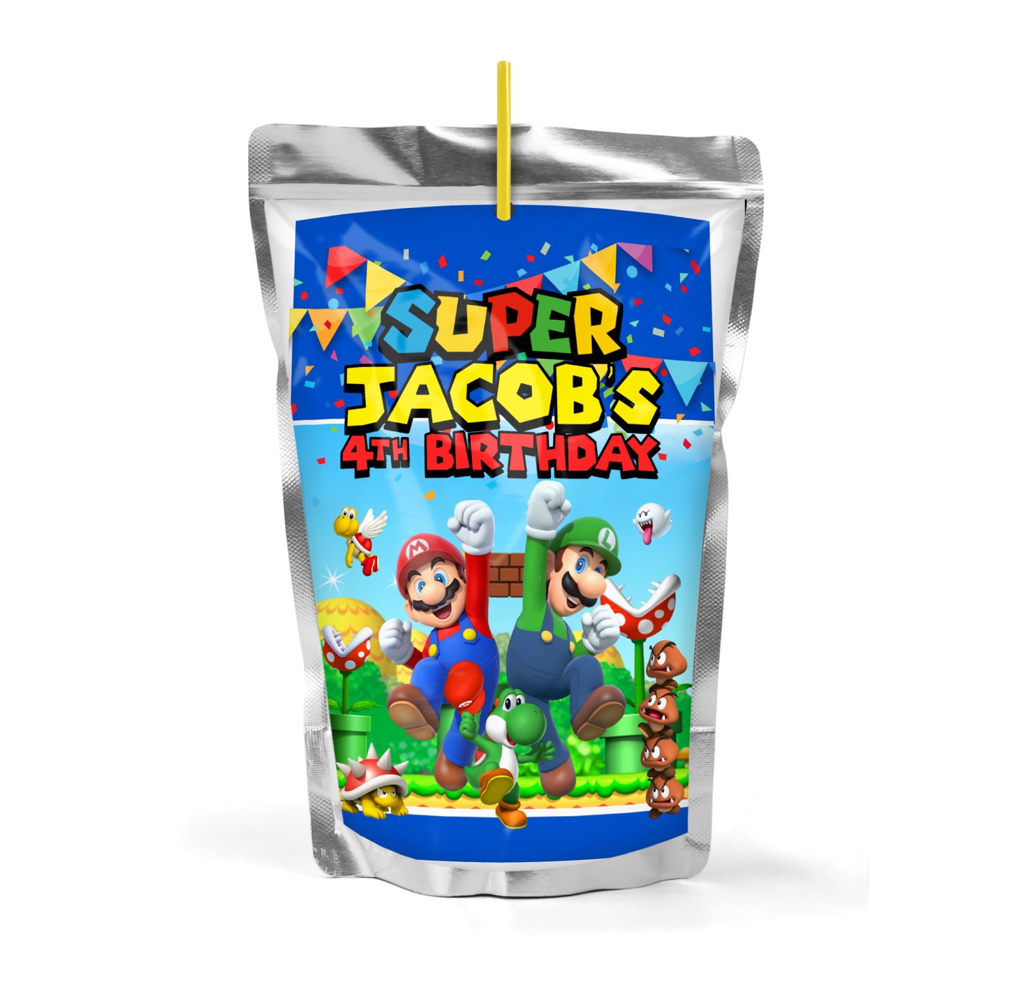 Super Mario Bros Party Custom Capri Sun Juice Pouch Labels, SET of 12