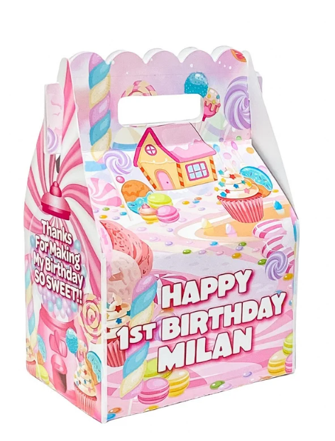 Sweet Candy Shop, Candyland, Two Sweet, Sweet One, Birthday Party, Personalized Gable Favor Boxes, pack of 8