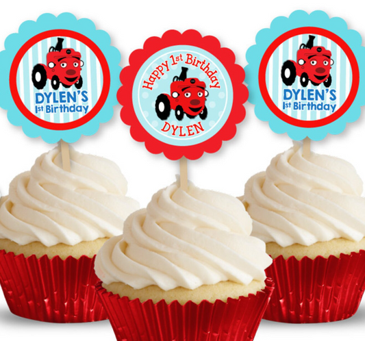 Tec the Tractor BabyFirstTV Party, Personalized Cupcake Toppers, pack of 12