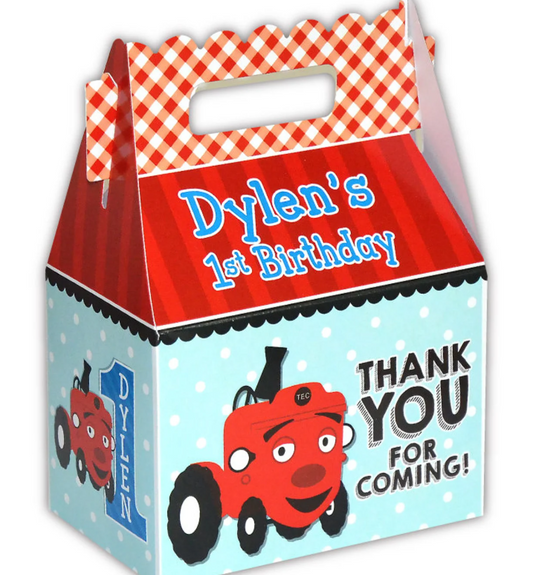 Tec the Tractor Birthday Party, BabyFirst TV Personalized Gable Favor Boxes, pack of 8