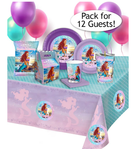 The Little Mermaid, Live Action Movie 2023, African American Ariel, Birthday Party Pack, MOVIE Style, DELUXE Party Bundle for 12 Guests