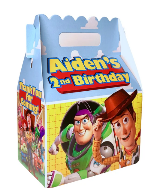 Toy Story Woody & Buzz Birthday Party, QTY 8 Personalized Gable Favor Boxes