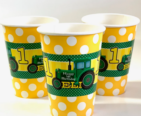 Tractor Birthday Party, Personalized Party Cups, pack of 12