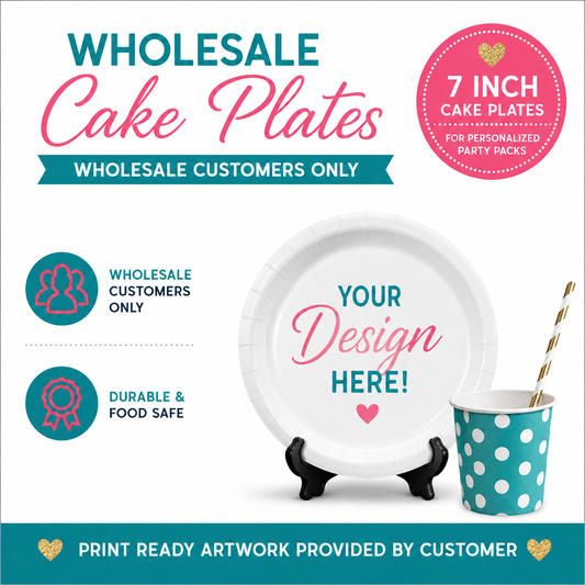 Wholesale Party Plates, Artwork Provided, 7" Dessert Size, 12 count