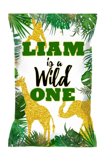 Wild ONE Jungle Safari Animals Custom Chip Bags, Snack Bags, Pouches, SET of 12
