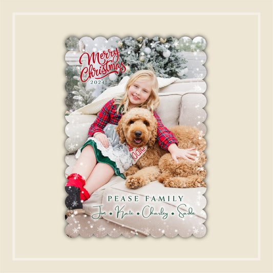 beautiful, elegant, simple, photo featured card wit subtle snow flurries and sparkle to highlight your family picture, custom christmas card, photo holiday card, christmas card on sale, holiday cards on sale, new years card