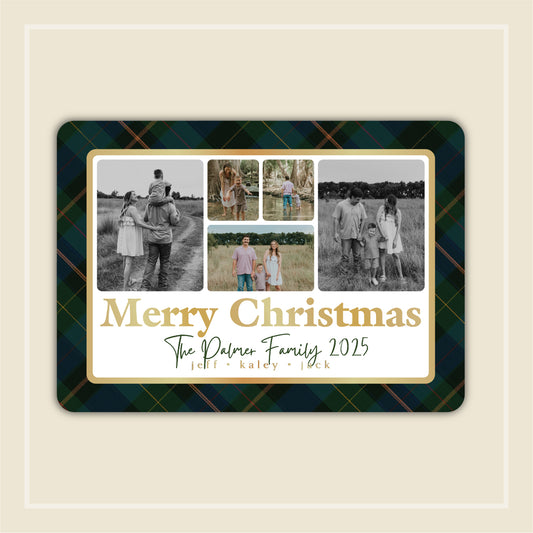Christmas Card, Plaid, Photo Holuda card, small business, on sale, Tartan Plaid Classic Collage Photo Holiday Card, 2 sides, 12 cards, double sided, lots of pictures on card