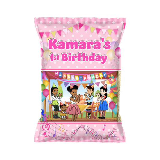 Personalized Gracie's Corner party decor, custom chip bag, treat bag, food label