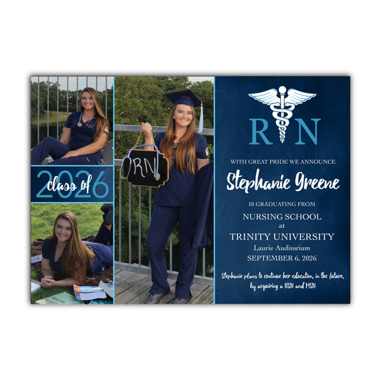 Graduation from Nursing School, medical graduation, emt graduation, announcement, invitation, photo card