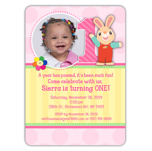 Harry the Bunny BabyFirstTV 1st Birthday Invitations, Set of 16 PRINTED INVITATIONS