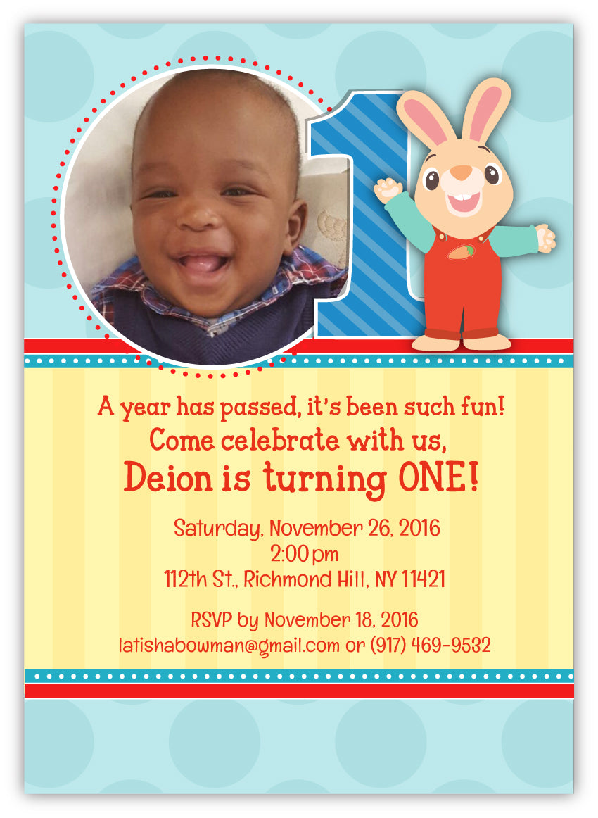 Harry the Bunny BabyFirstTV 1st Birthday Invitations, Set of 16 PRINTED INVITATIONS