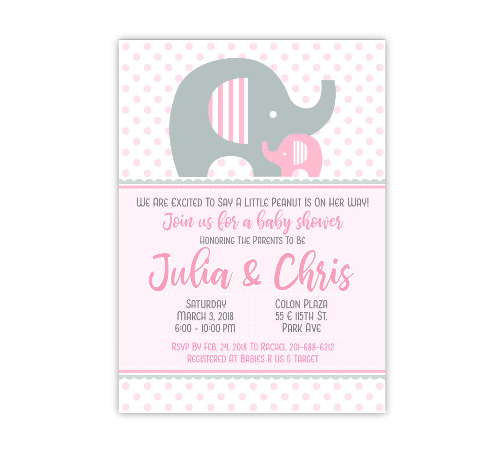 Baby Elephant with Mama Baby Girl Shower Invitation, 12 count