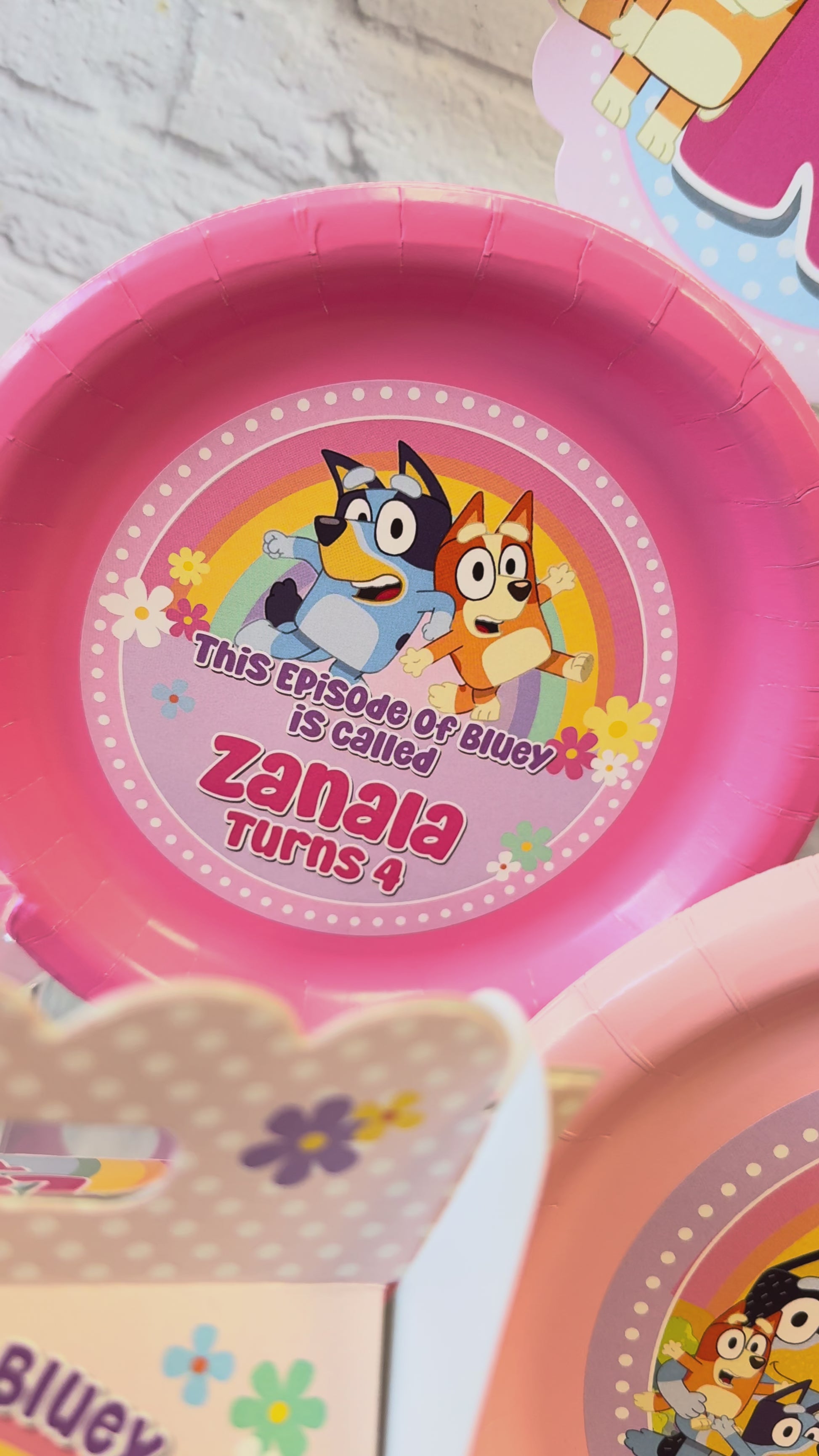 Personalized Bluey birthday party ultimate party pack bundle for your birthday girl featuring Bluey bingo their family and friends and sweet, colorful, playful, designs exclusive artwork styles for for your birthday party￼
