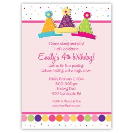 Party Hats Pink Birthday Invitation