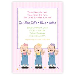 Triplets Cartoon Kids-3 GGG Birthday Invitation