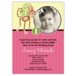 Monkey Around Photo Birthday Invitation for Girls