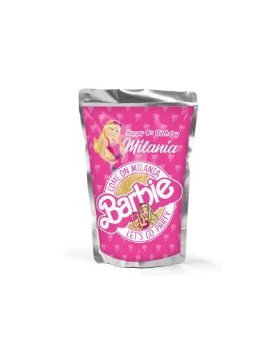 Barbie Birthday Party Juice Pouch Personalized Labels, 12 count. Barbie personalized party supplies, barbie party food labels