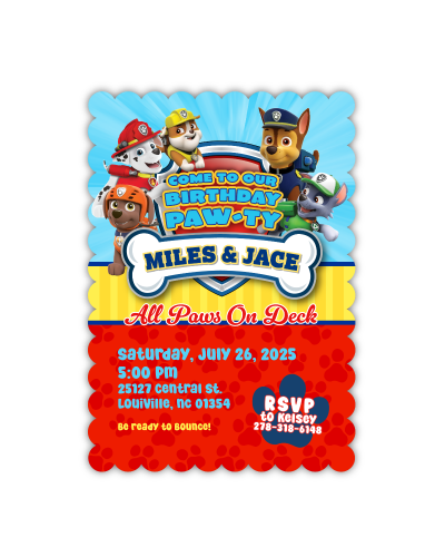 Paw Patrol Personalized Birthday Party Invitation