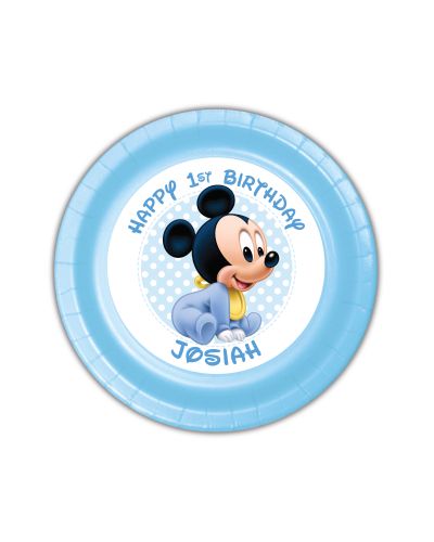 Baby Mickey First Birthday Personalized Party Plates, 7inch, 12 count