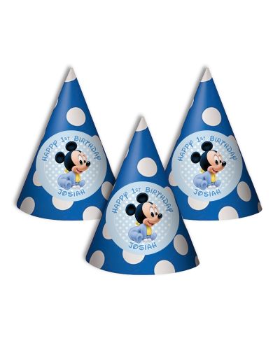 Baby Mickey First Birthday Personalized Guest Party Hats, 12 count
