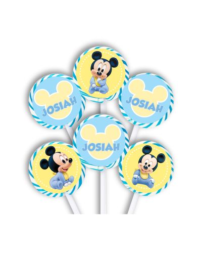 Baby Mickey Mouse First Birthday Personalized Lollipops, 12 count