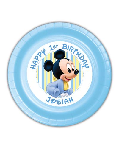 Baby Mickey First Birthday Personalized Party Plates, 9 inch, 12 count