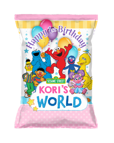 Sesame Street Elmo's World Birthday Party Personalized Chip Bags Pouches, 12 count, custom chip bags on sale, girl Elmo party, kids party ideas, Sesame Street party
