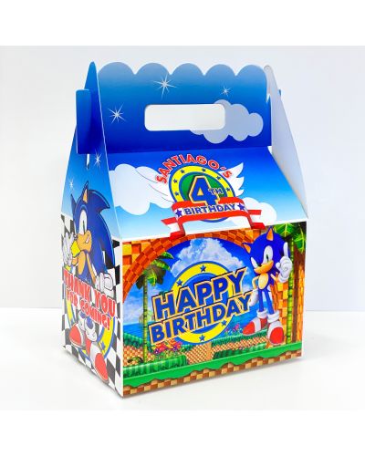 sonic the hedgehog, sonic party, sonic favor boxes, sonic treat box, goody bag , gable favor boxes, personalized favors, checkered flag, Nintendo game party, fill with cookies, treats, candy and more!